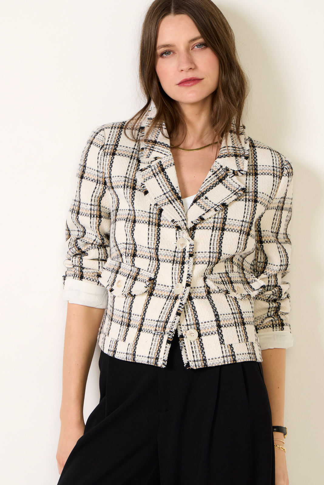 Amy Raw Edge Plaid Jacket