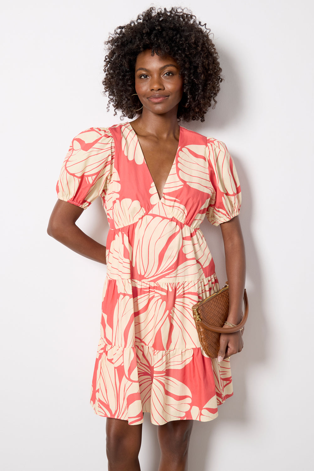 V-Neck Petal Sleeve Mini Dress