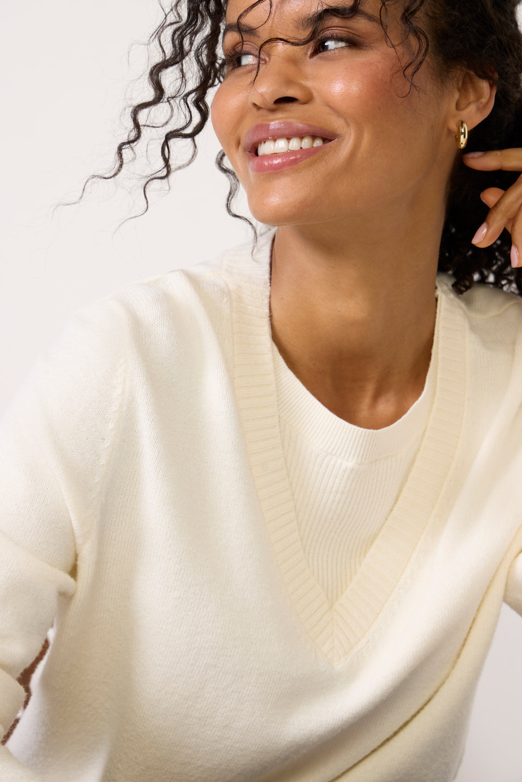 EVEREVE Women's Maeve Mixed Rib TwoFer Sweater Top, Size XL, White