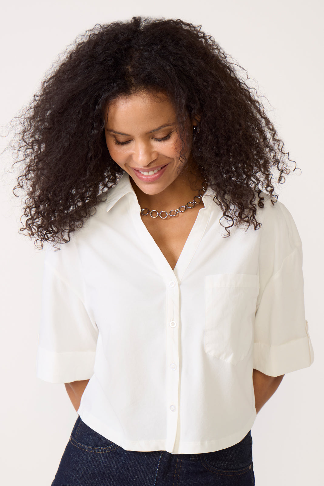 cropped dress shirt EVEREVE Women's Nelson Cropped Shirt, Size Medium, White