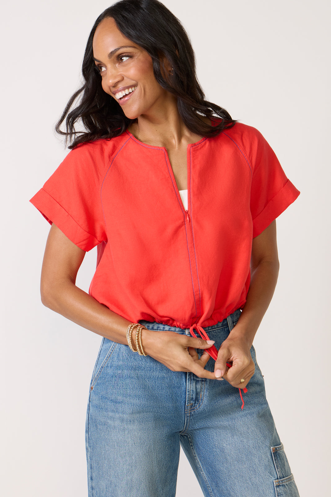 Jill Linen Zip Up Top