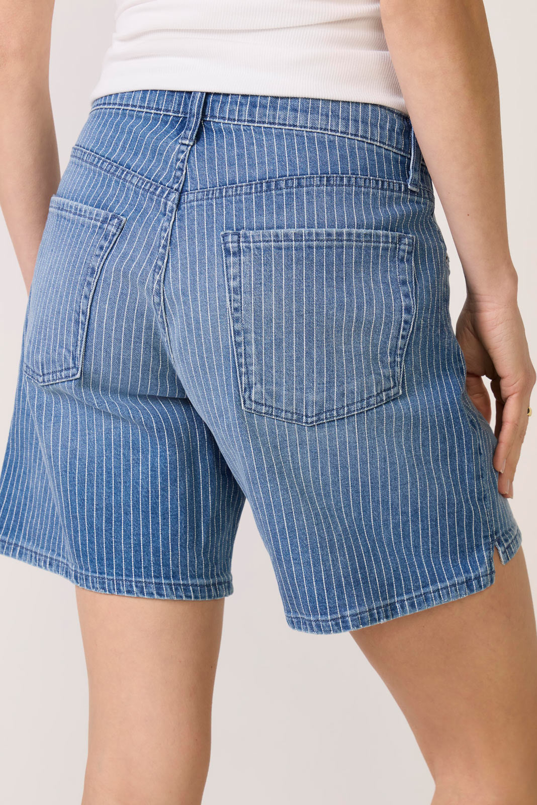 Striped Holly  Drawstring Denim Short