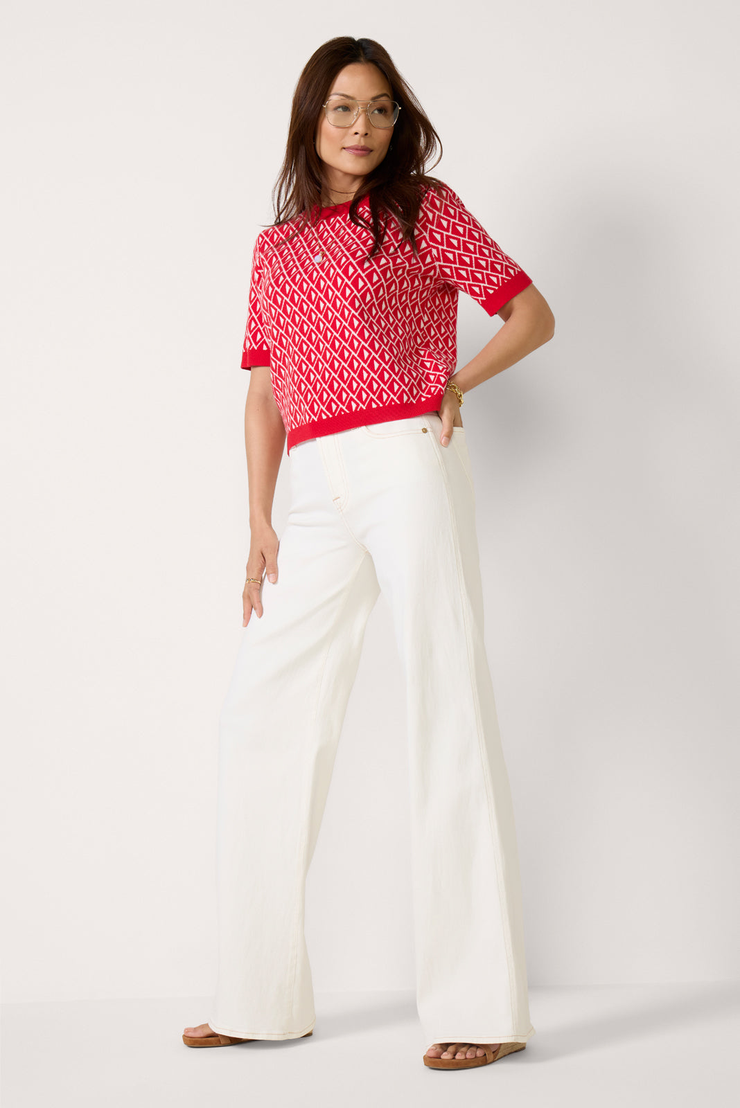 Clara Geo Short Sleeve Sweater Tee