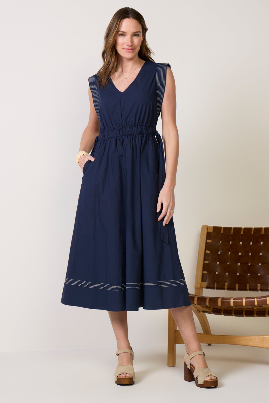 EVEREVE Women's Whitley Contrast Stitch Midi Dress, Size XL, Blue EVEREVE Women's Whitley Contrast Stitch Midi Dress, Size XL, Blue