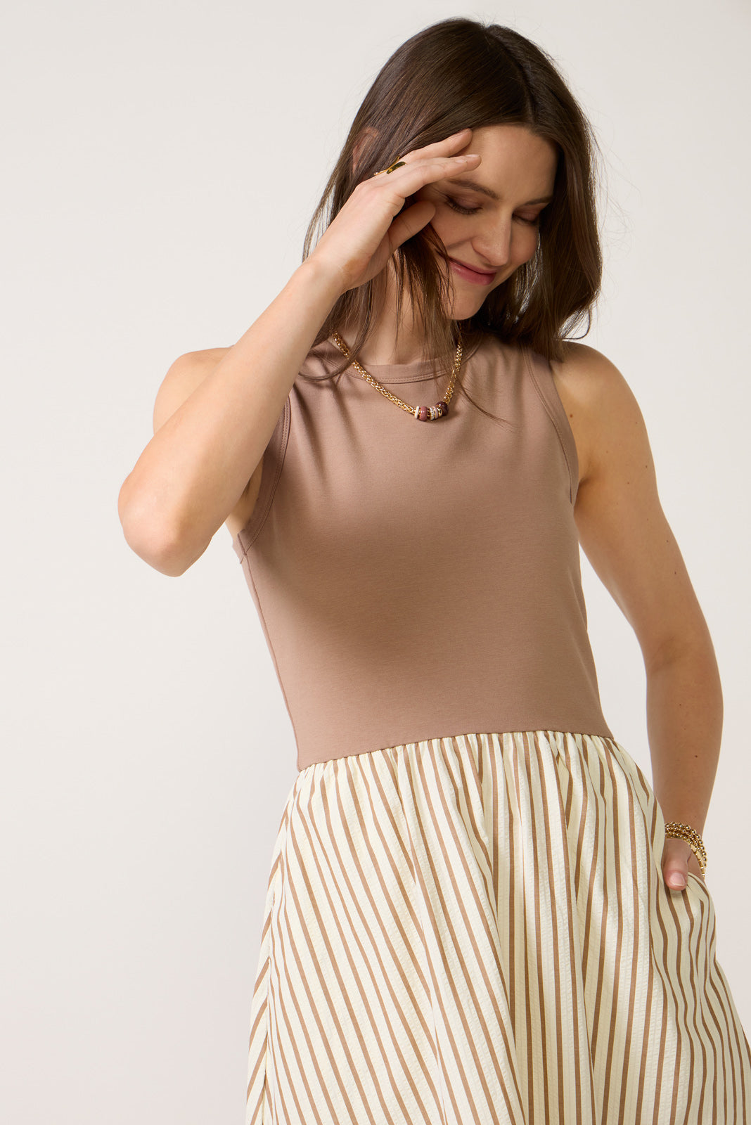 kenni midi dress LNA Women's Kenni Mixed Media Dress, Size Small, Tan