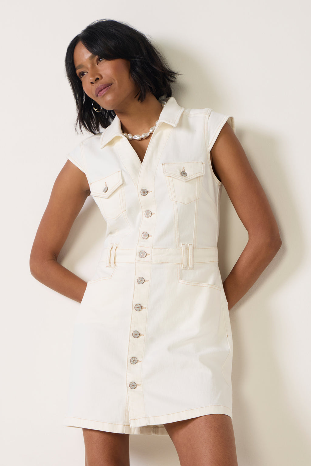 evereve denim dress Toastedecru / 0 white top Blue Maxi Dress with TROUSER WAIST SIZE:32 INCH WAIST | REGULAR LENGTH and hemmed below the