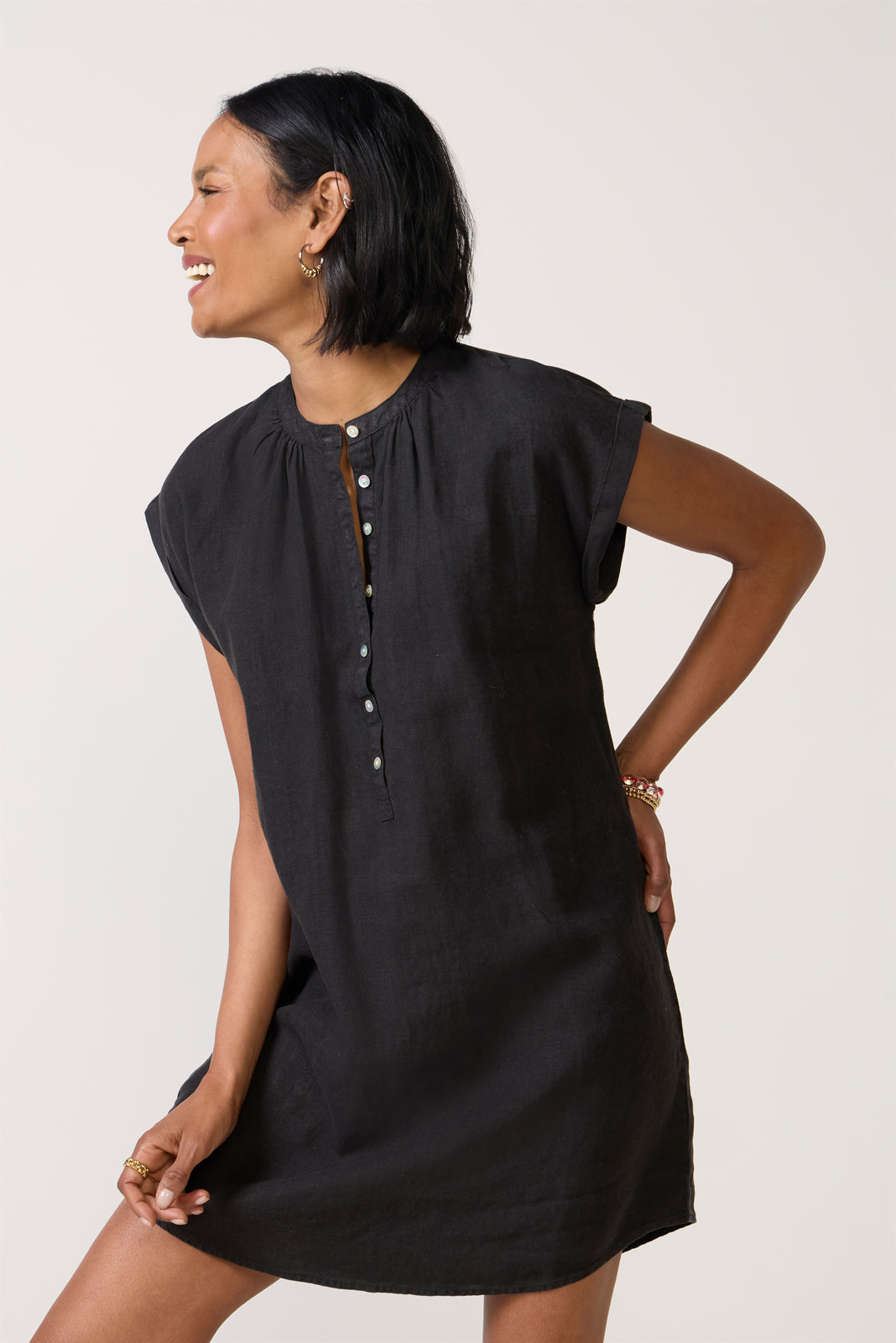 Cap Sleeve Henley Dress