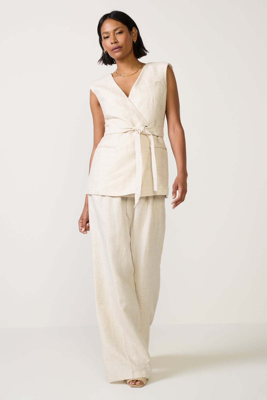 Linen Sleeveless Belted Vest
