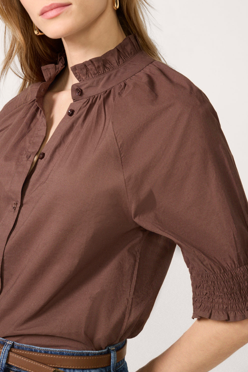 Short Ruffle Shirt Short Sleeve Ruffle Neck Shirt