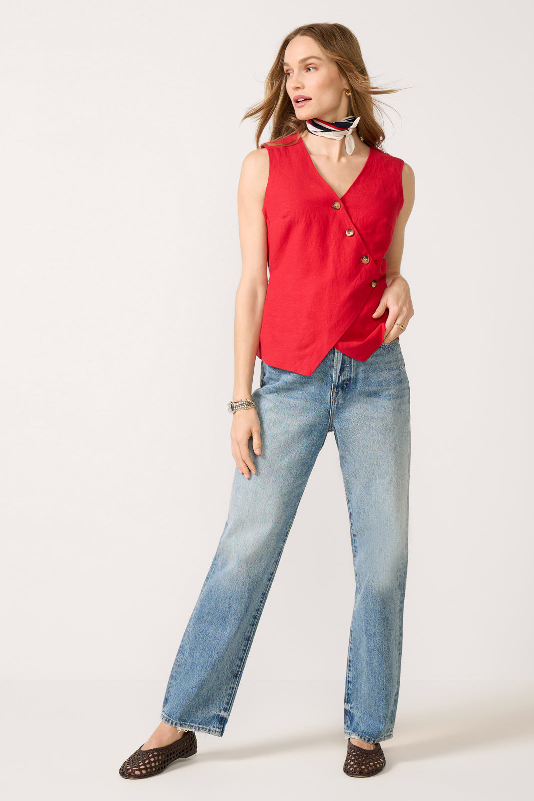 EVEREVE Women's Ridley Linen Vest Top, Size Small, Red