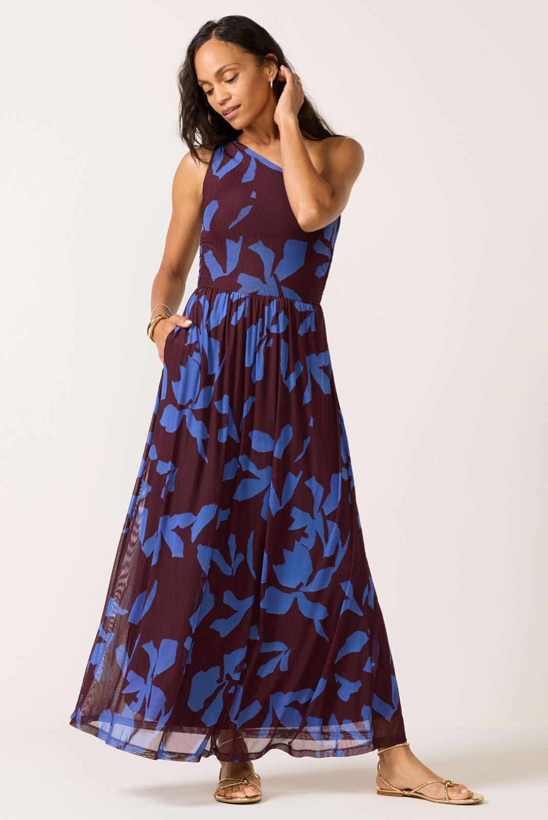 EVEREVE Women's Ada One Shoulder Maxi Dress, Size Large, Brown EVEREVE Women's Ada One Shoulder Maxi Dress, Size Large, Brown