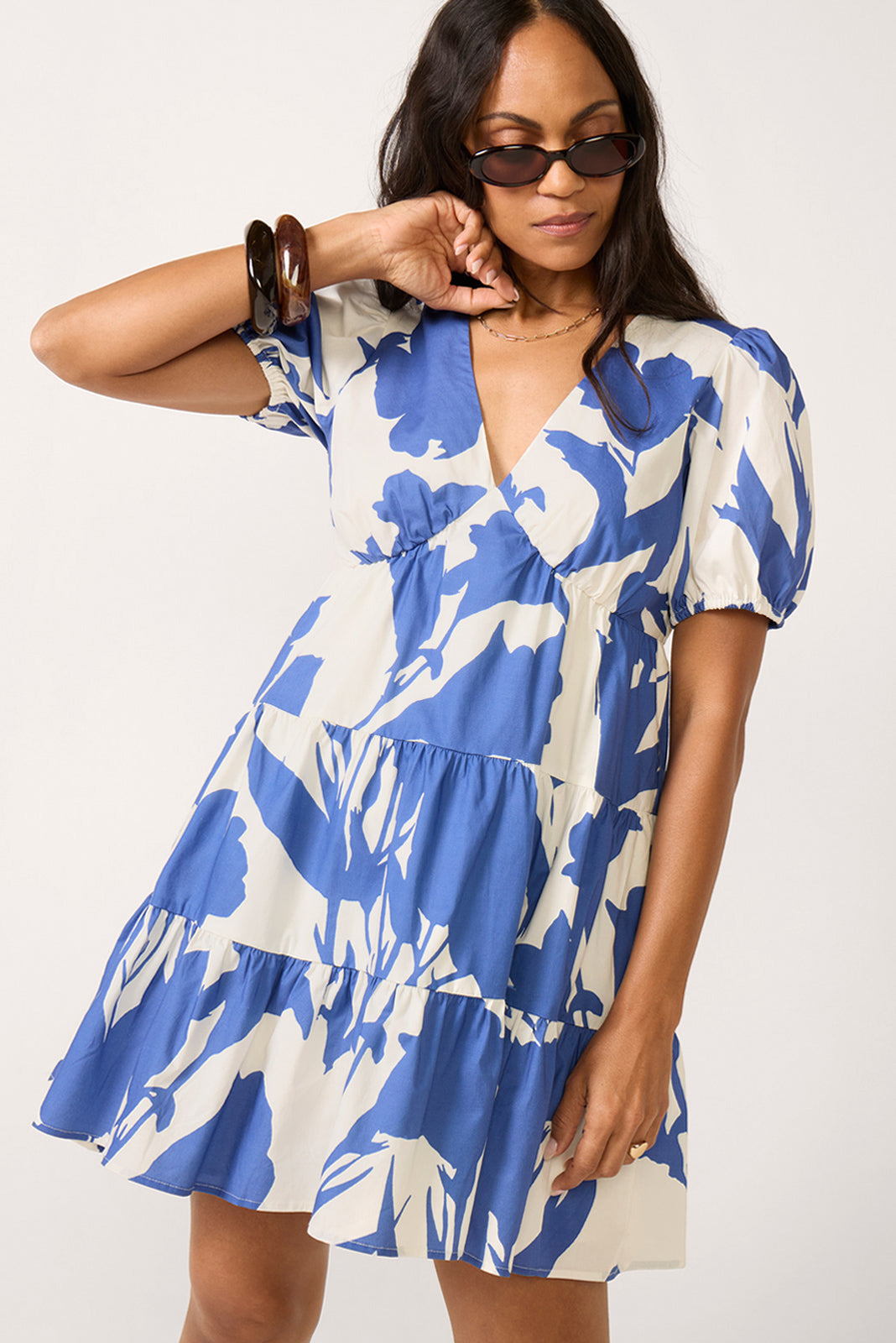 HUTCH Women's SS V Neck Mini Dress, Size Medium, Blue HUTCH Women's SS V Neck Mini Dress, Size Medium, Blue