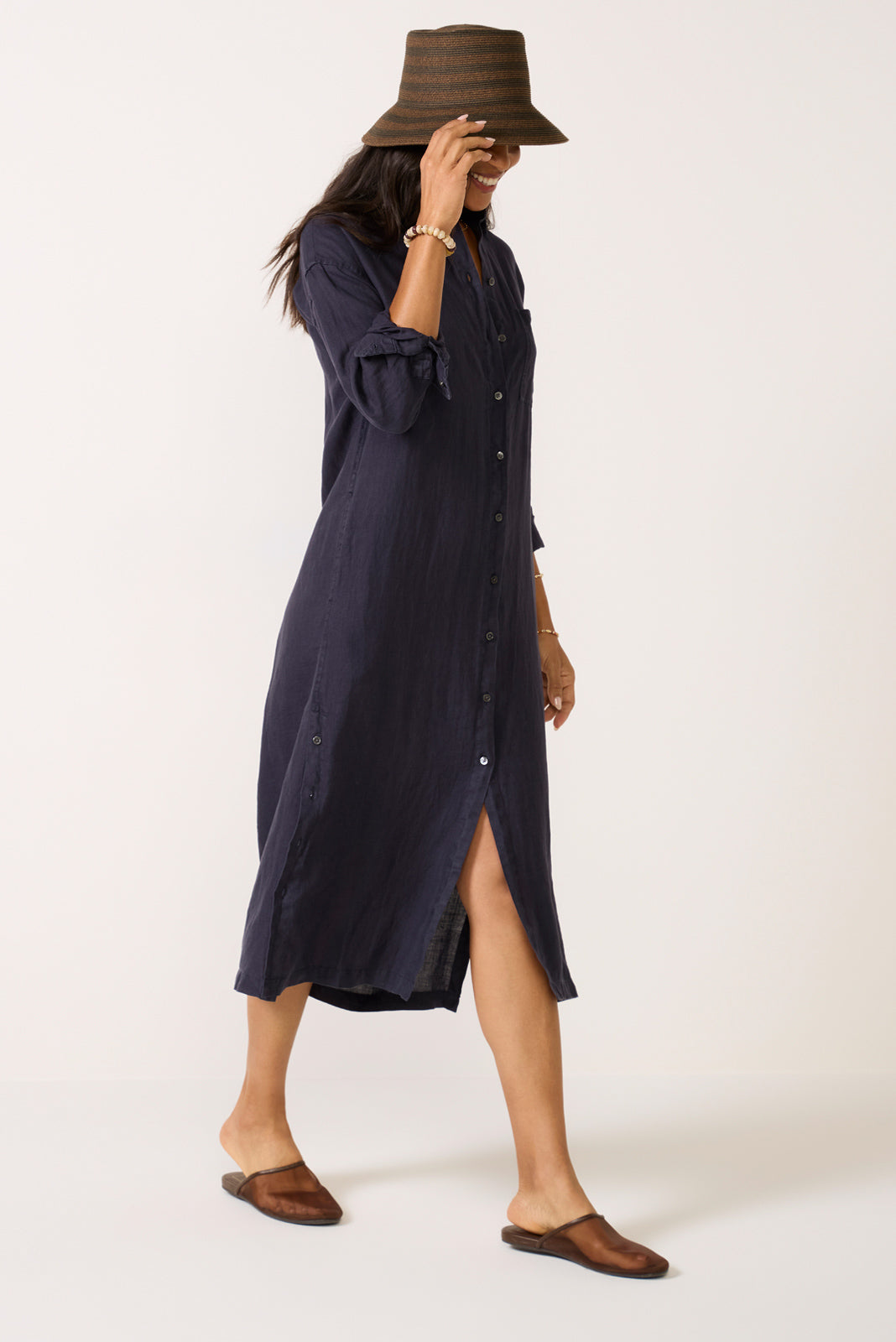 Kerry Dress In Linen Dark Navy / SM