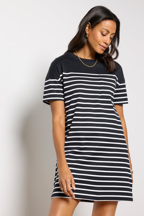EMERSYN – MODERN PATCHWORK STRIPED MIDI DRESS main image 0