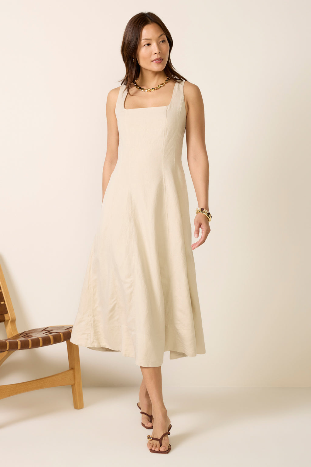 Kaiden Linen Seamed Midi Dress Kaiden Linen Seamed Midi Dress