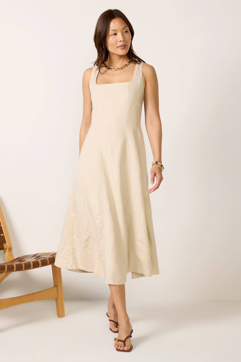 EVEREVE Women's Kaiden Linen Seamed Midi Dress, Size XS, Taupe EVEREVE Women's Kaiden Linen Seamed Midi Dress, Size XS, Taupe