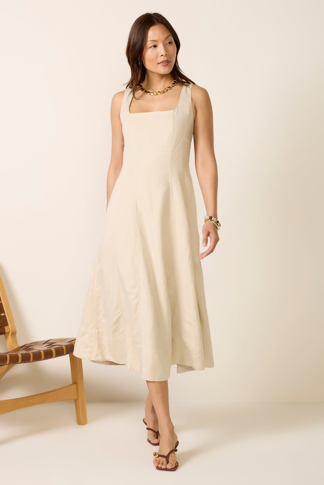 Kaiden Linen Seamed Midi Dress