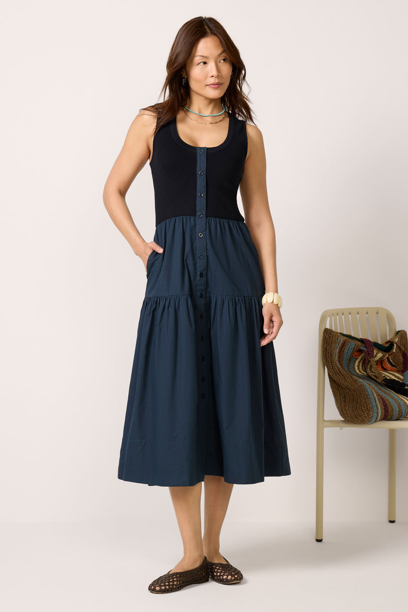 Susannah Scoop Neck Twofer Midi dress