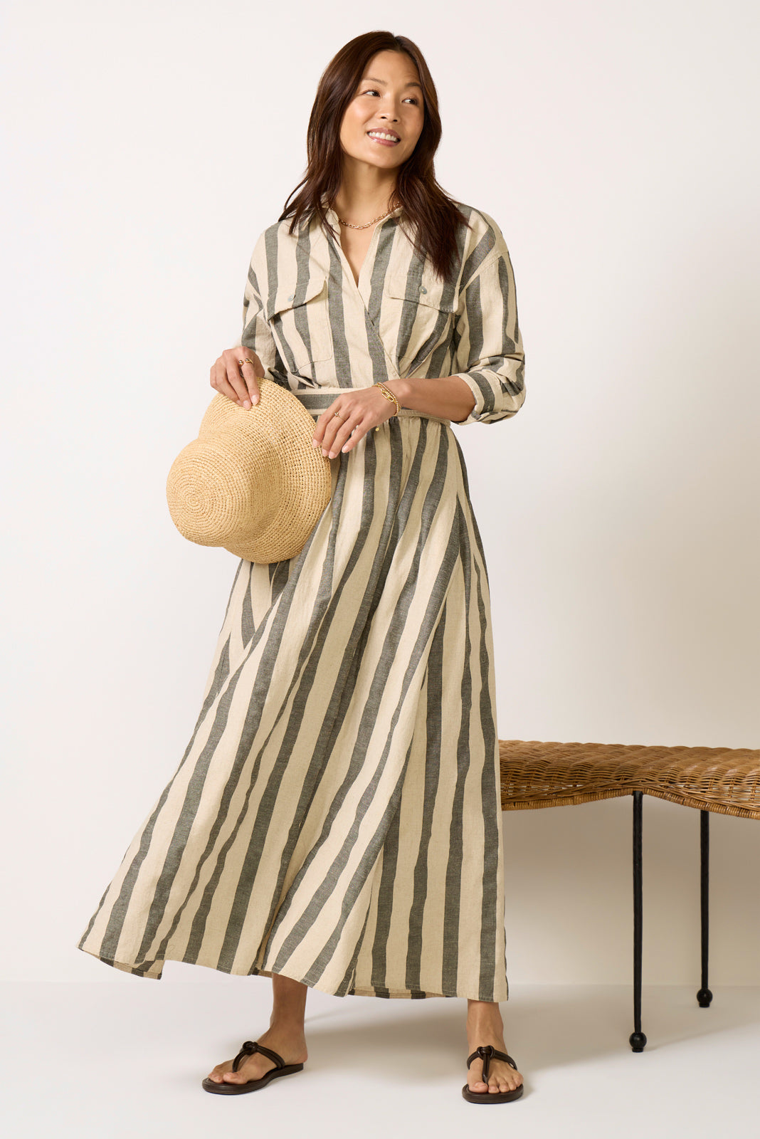 Faherty Women's Cotton Linen Julia Wrap Dress - Pine Bay Stripe, Size 10, Cotton/Linen Faherty Women's Cotton Linen Julia Wrap Dress - Pine Bay Stripe, Size 10, Cotton/Linen
