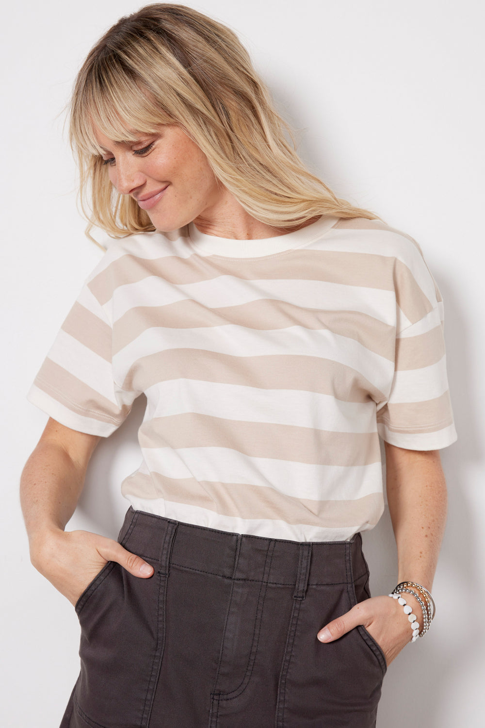 Perfect White Tee Women Everett Jersey Stripe Boxy Crew Grass main image 1