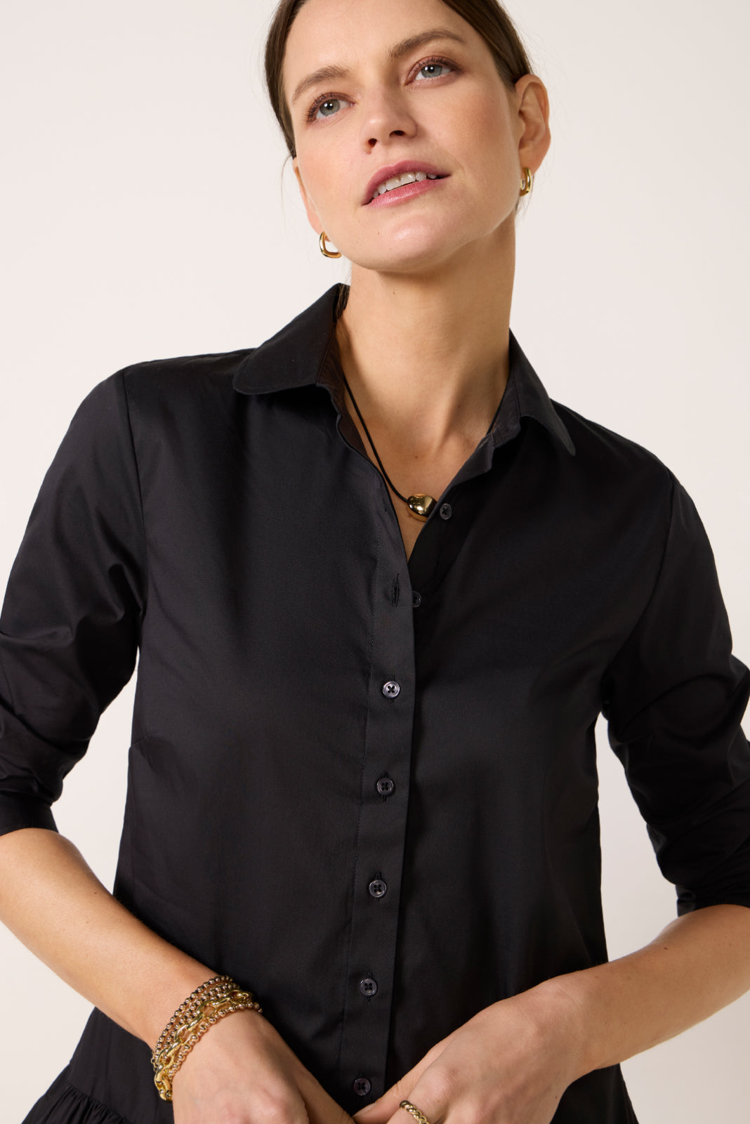dress shields The Shirt by Rochelle Behrens Black Drop Waist Shirt Dress | Black