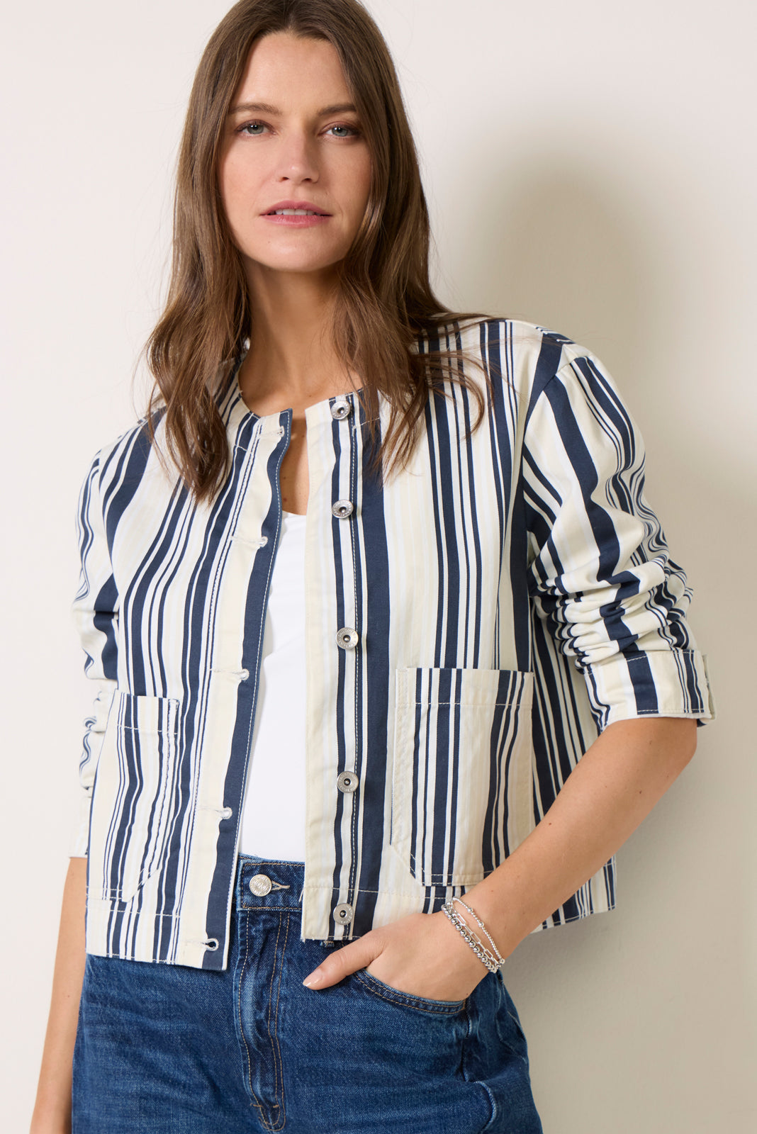 ジャケット・アウター AP STUDIO Striped Shoulder Jacket 38 Atlas Stripe Jacket