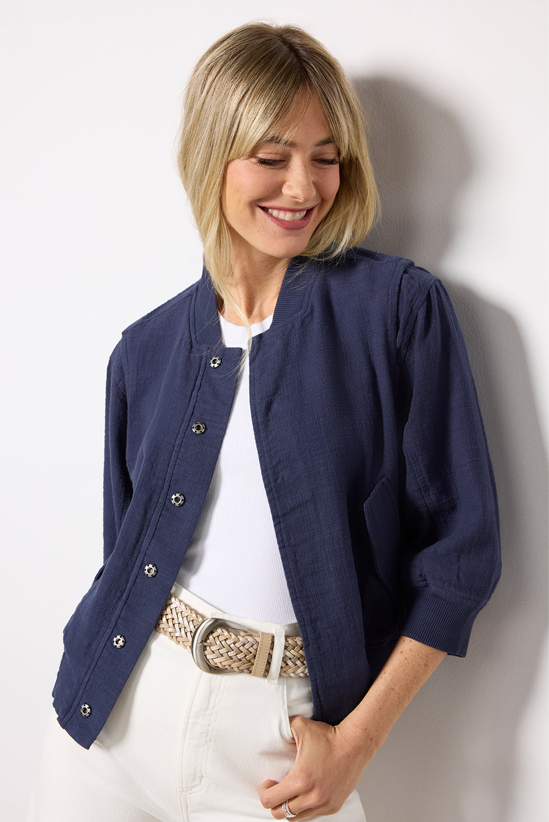 Jordan Bolero Jacket in Navy Linen