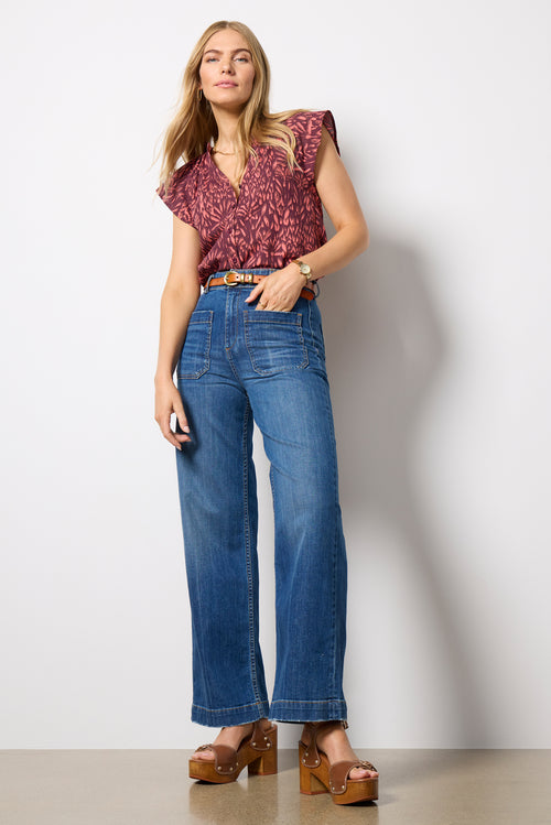 California Dreams Flutter Sleeve Embroidered Detail Top main image 0