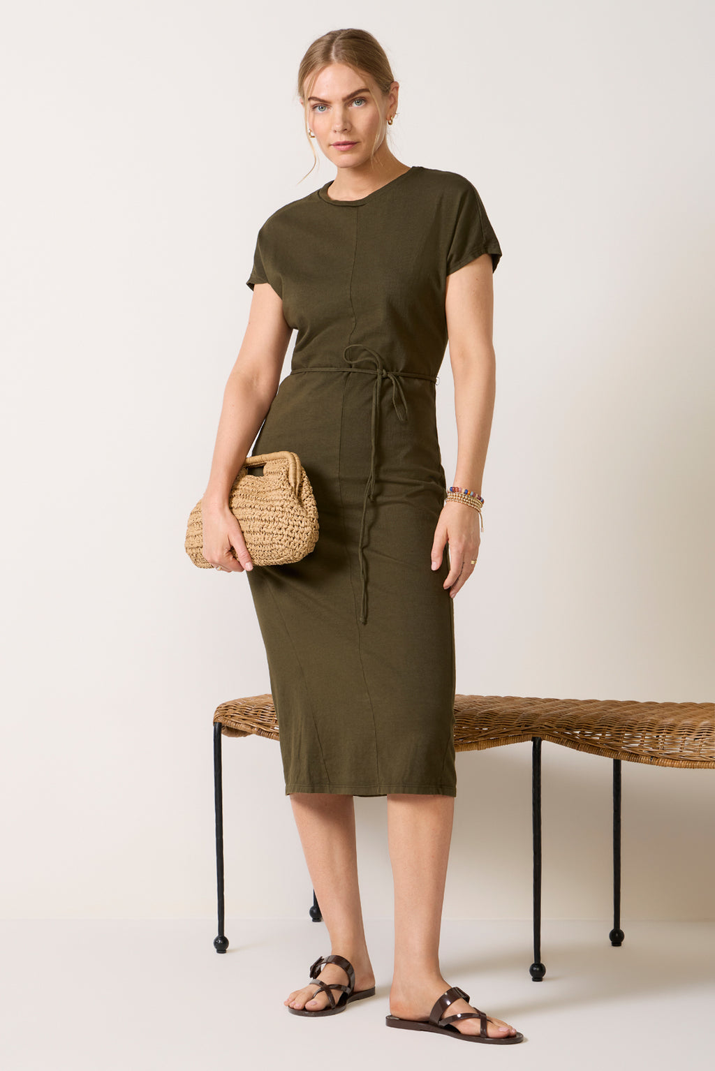MICHAEL STARS Women's Lilia T-Shirt Midi Dress, Size XL, Topiary Green, Cotton