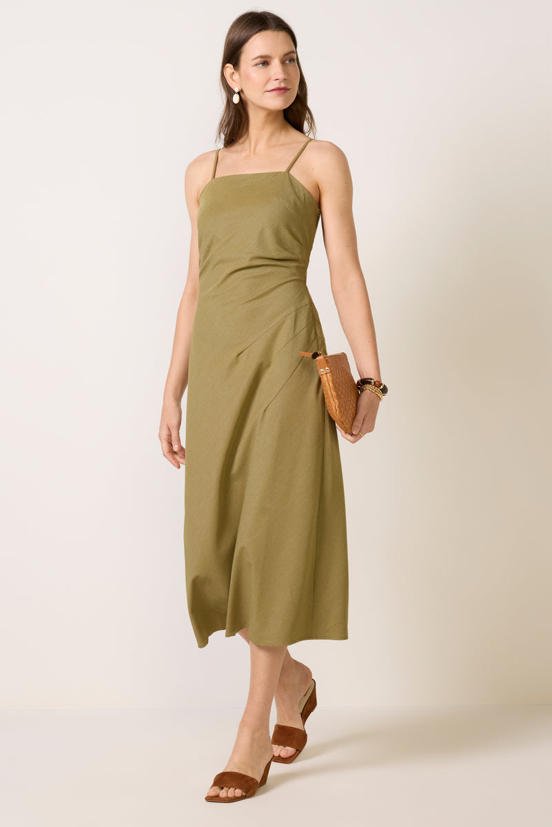 cinch waist midi dress Olivia Cinched Donna Karan Women's Long-Sleeve collection_Gilt_Extra15_0619 Tumble dry low Color:Deep Forest
