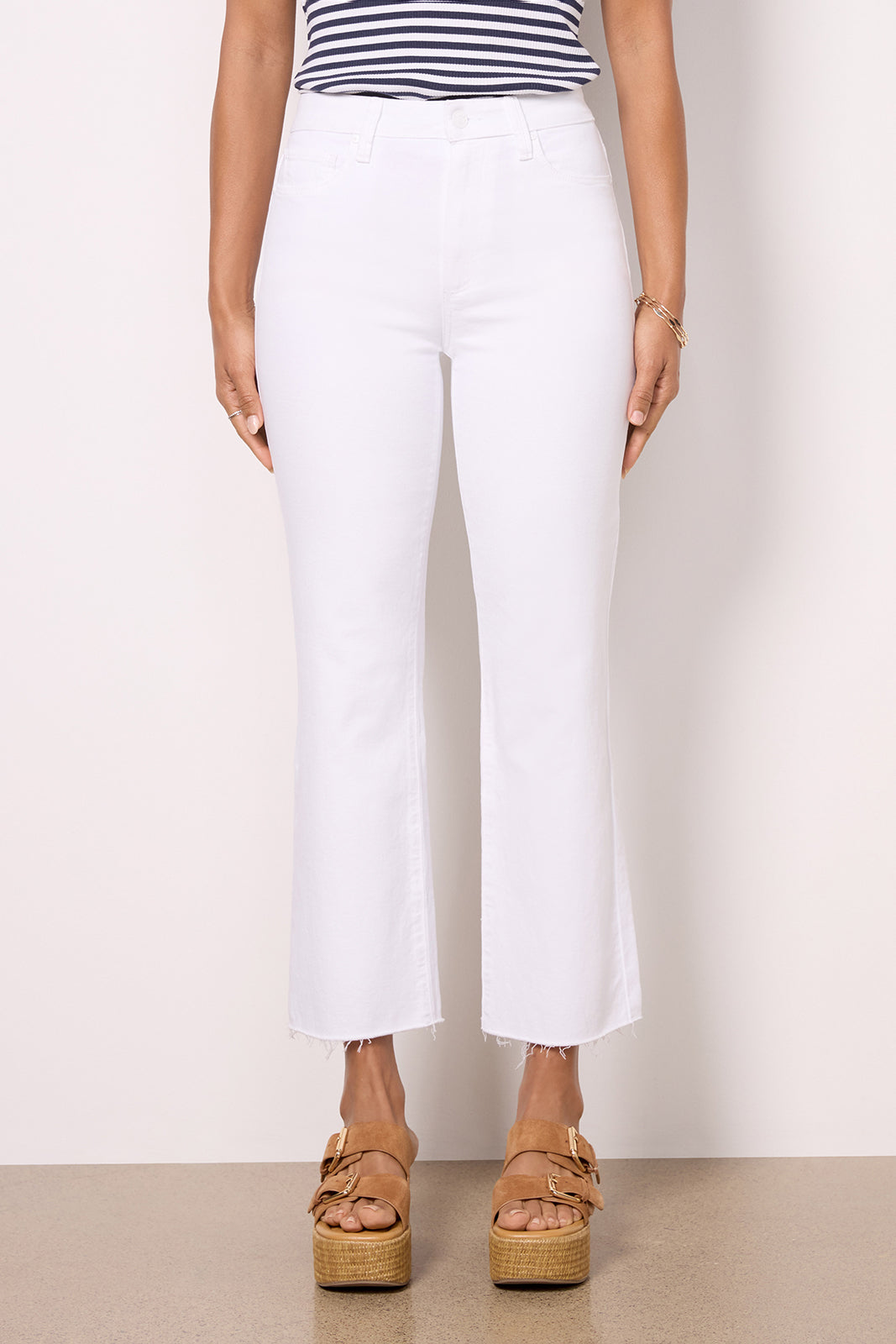 EVERLANE Straight Leg High Rise Kick Crop Raw Hem shops White Jeans Size 27