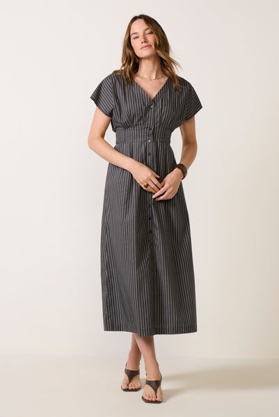 grey and black striped dress Z SUPPLY Women's Sanna Midi Dress, Size Large, Black, Cotton Fit & Flare Floral L1:Clothing 15% rayon Model Size Color:Teal