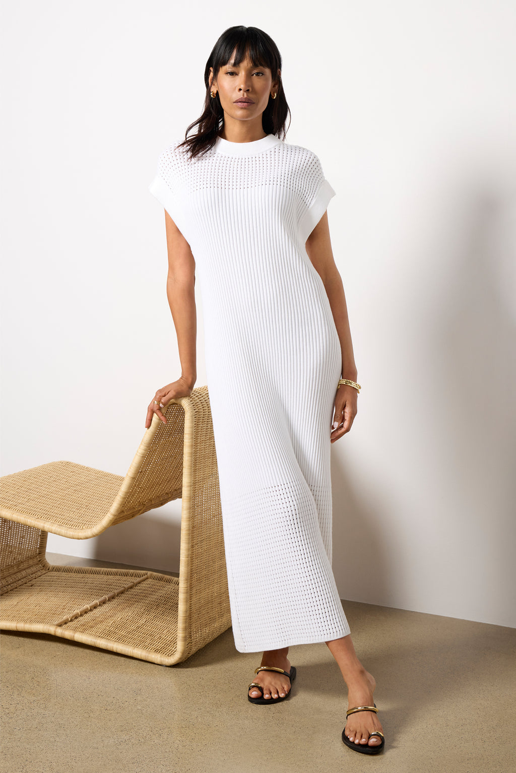 VARLEY Women's Cheston Relaxed Knit Dress, Size Medium, White