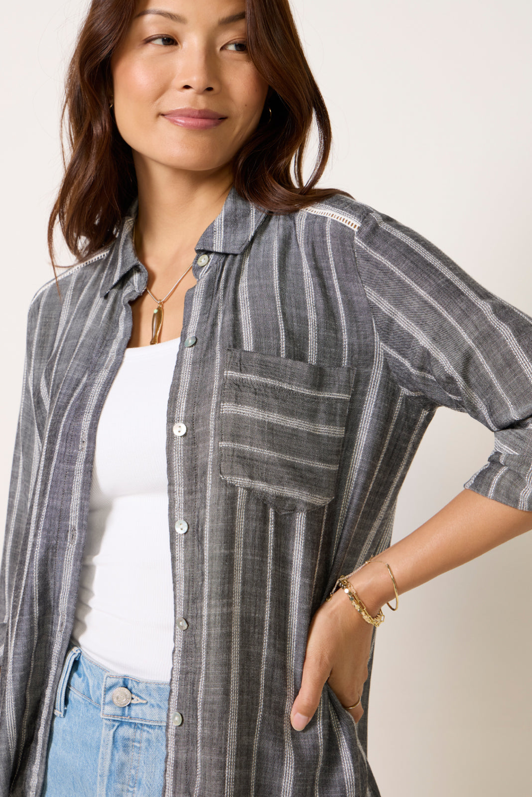 Ladder Trim Shirt Dress