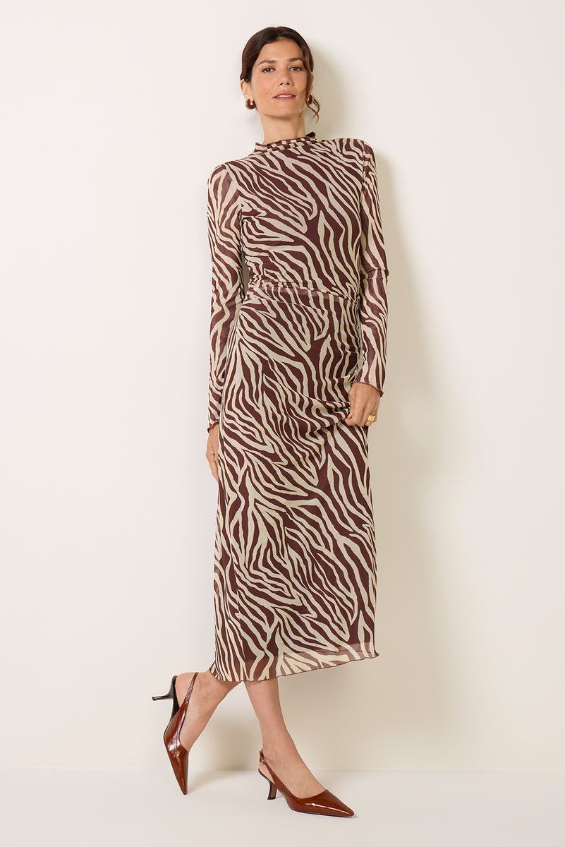 long sleeve zebra print dress Sevilla Mesh Midi Betsey Johnson New York girls night out Girls dresses Color:GOLDEN