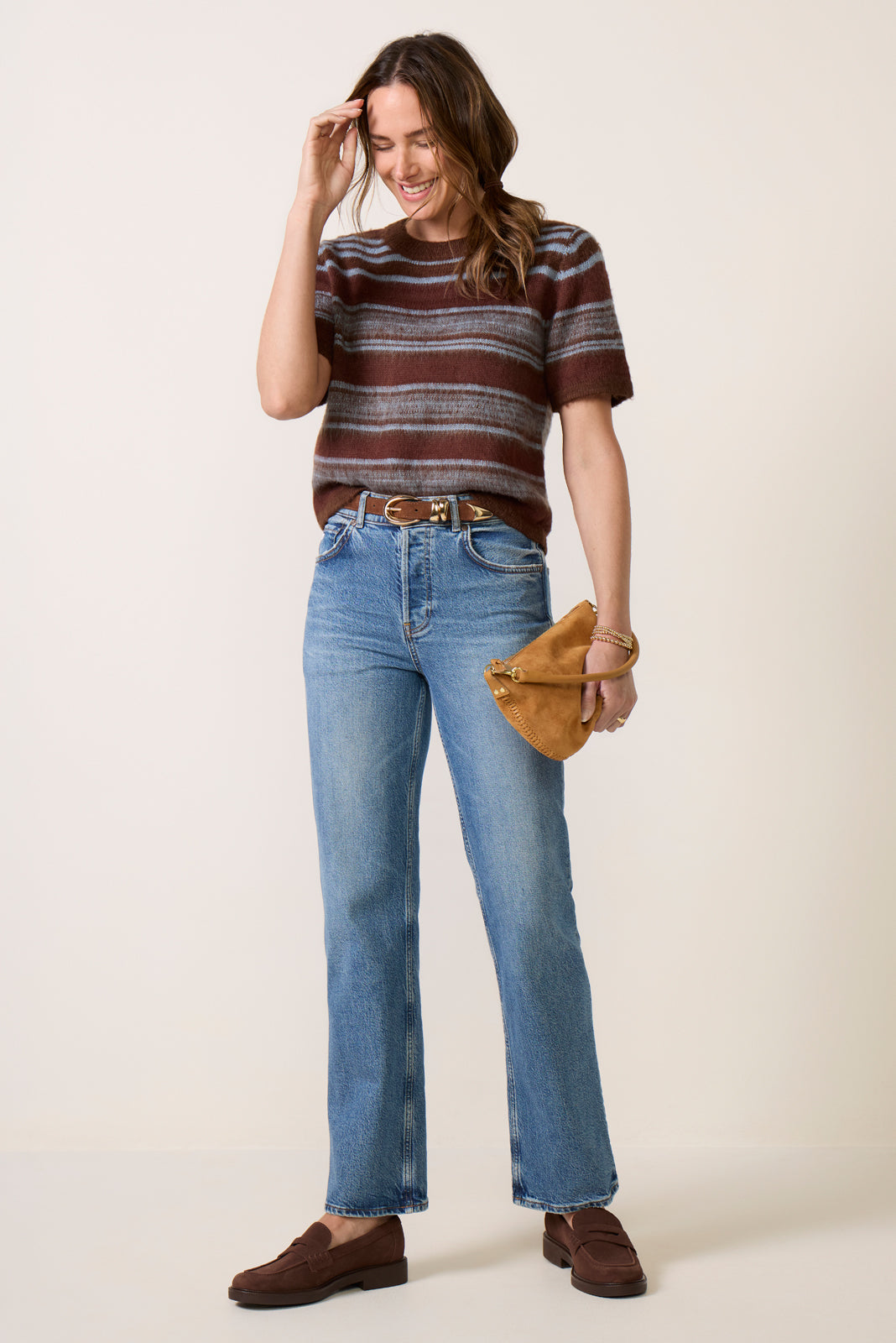 Elsa SS Stripe Fuzzy Crewneck Sweater