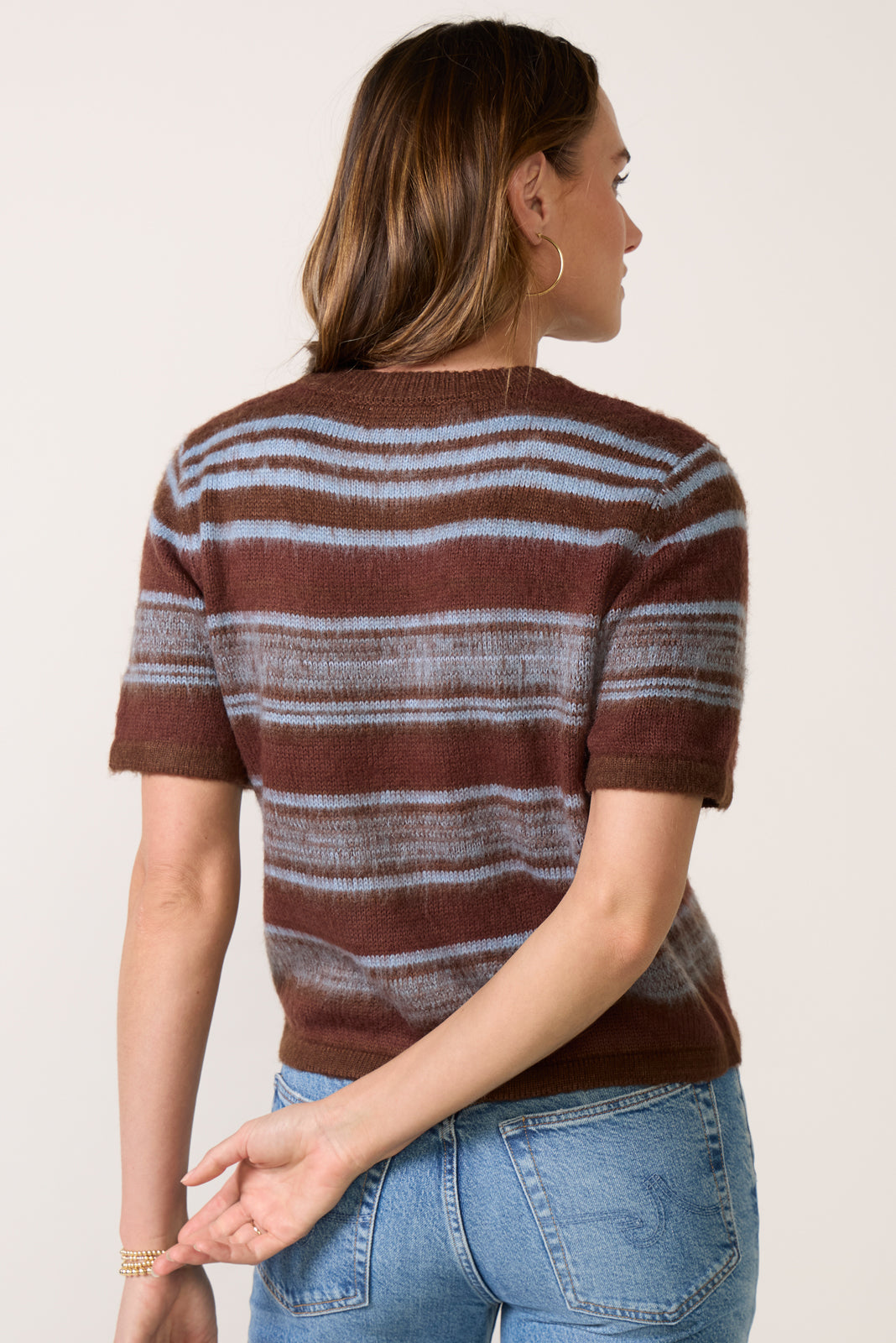 Elsa SS Stripe Fuzzy Crewneck Sweater