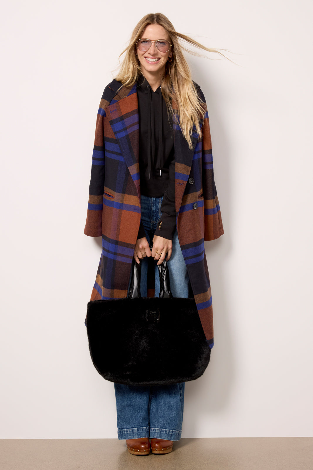 Avec Les Filles Plaid on sale Shawl Collar Coat Size M