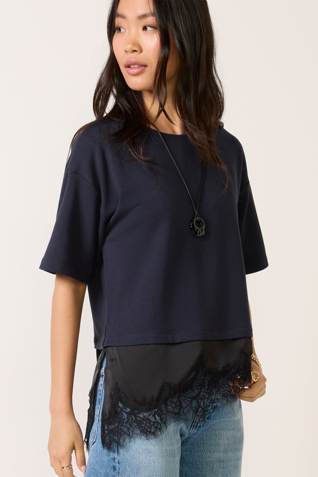 トップス bluelea Hem lace tee Callan Lace Twofer Tee