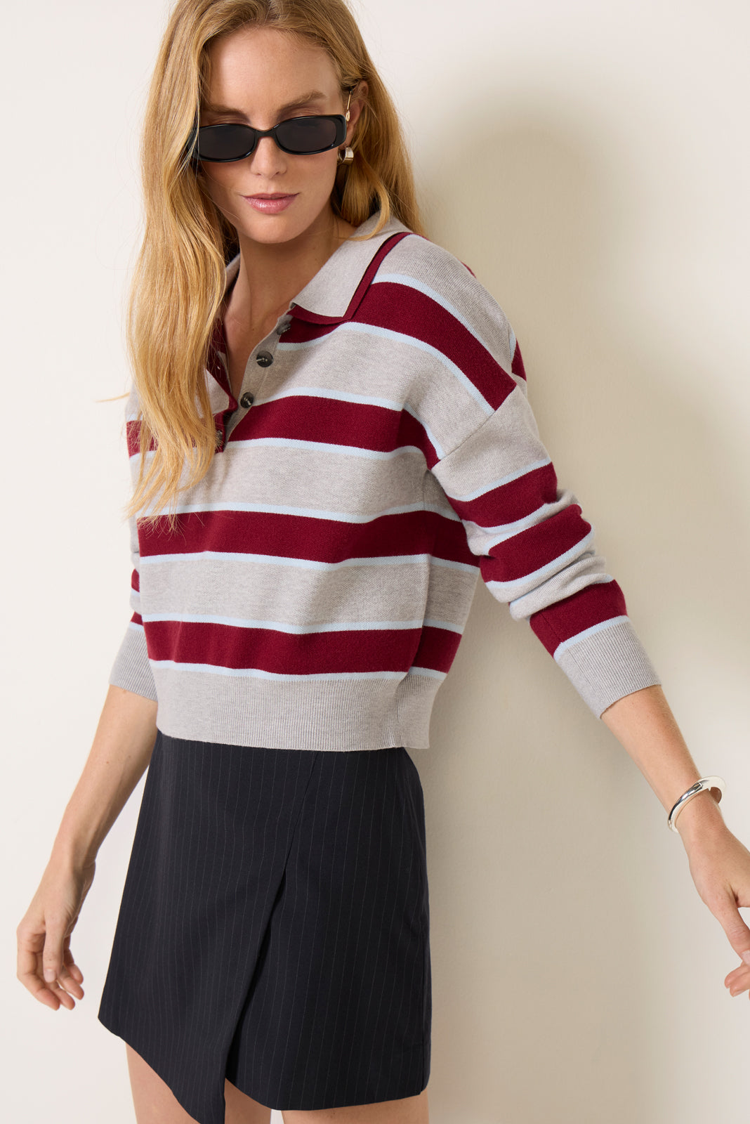 Vera Rugby Stripe Double Collar Sweater