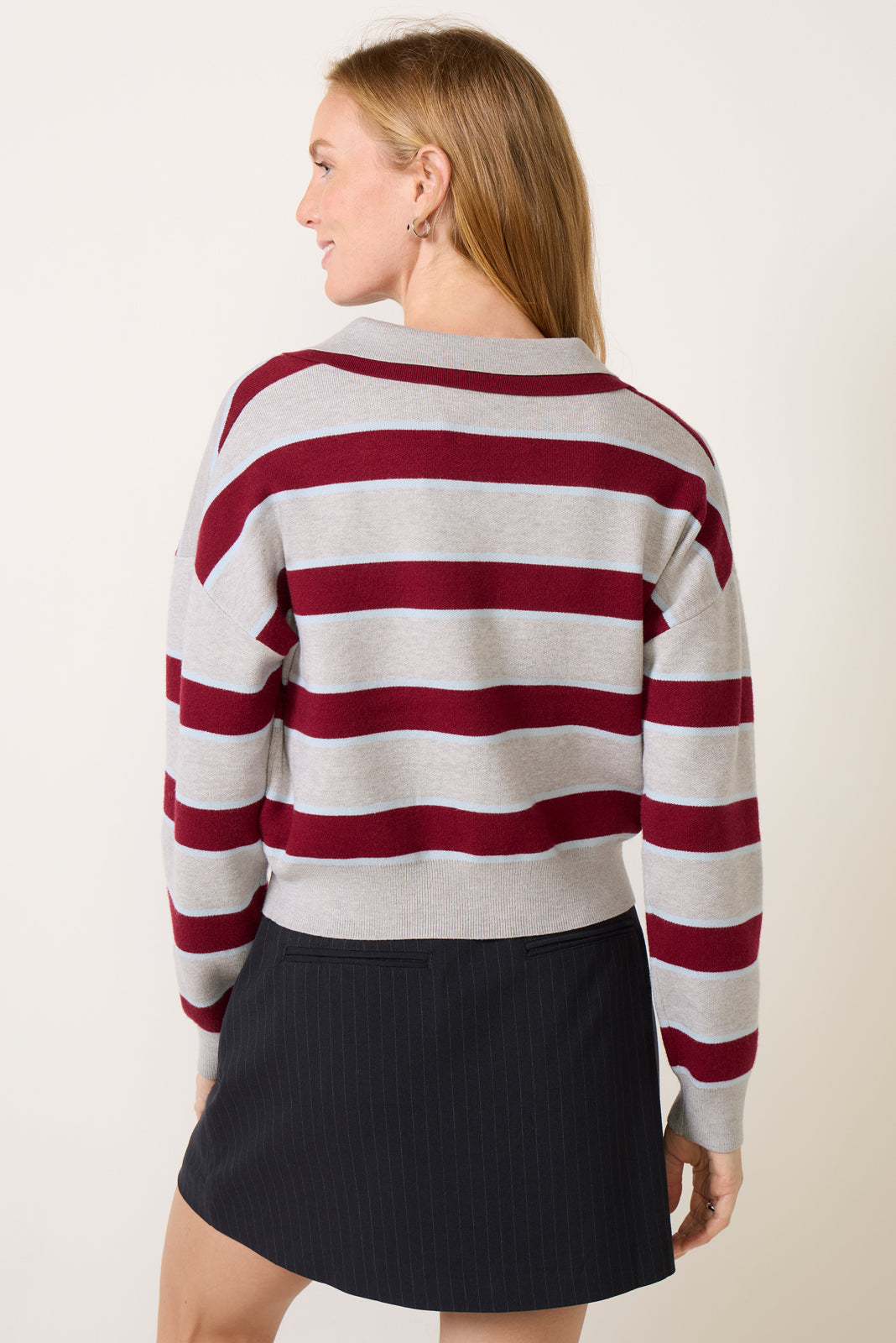 Vera Rugby Stripe Double Collar Sweater