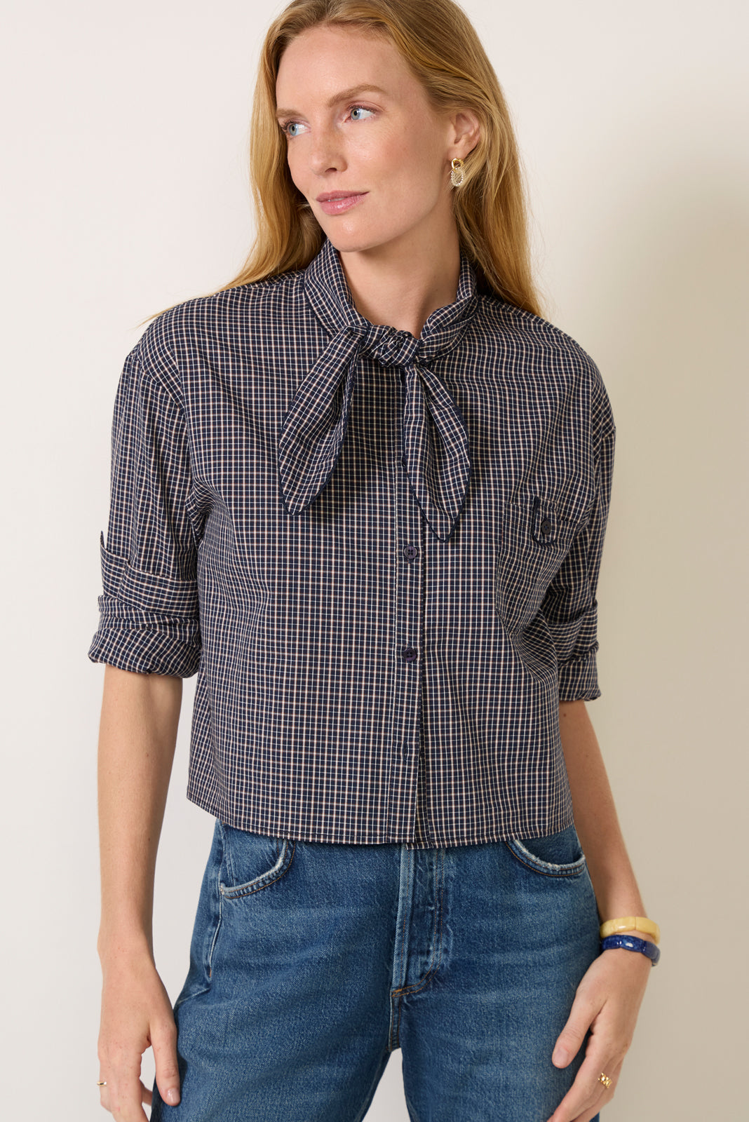 Honey Boxy Tie Neck Button Down