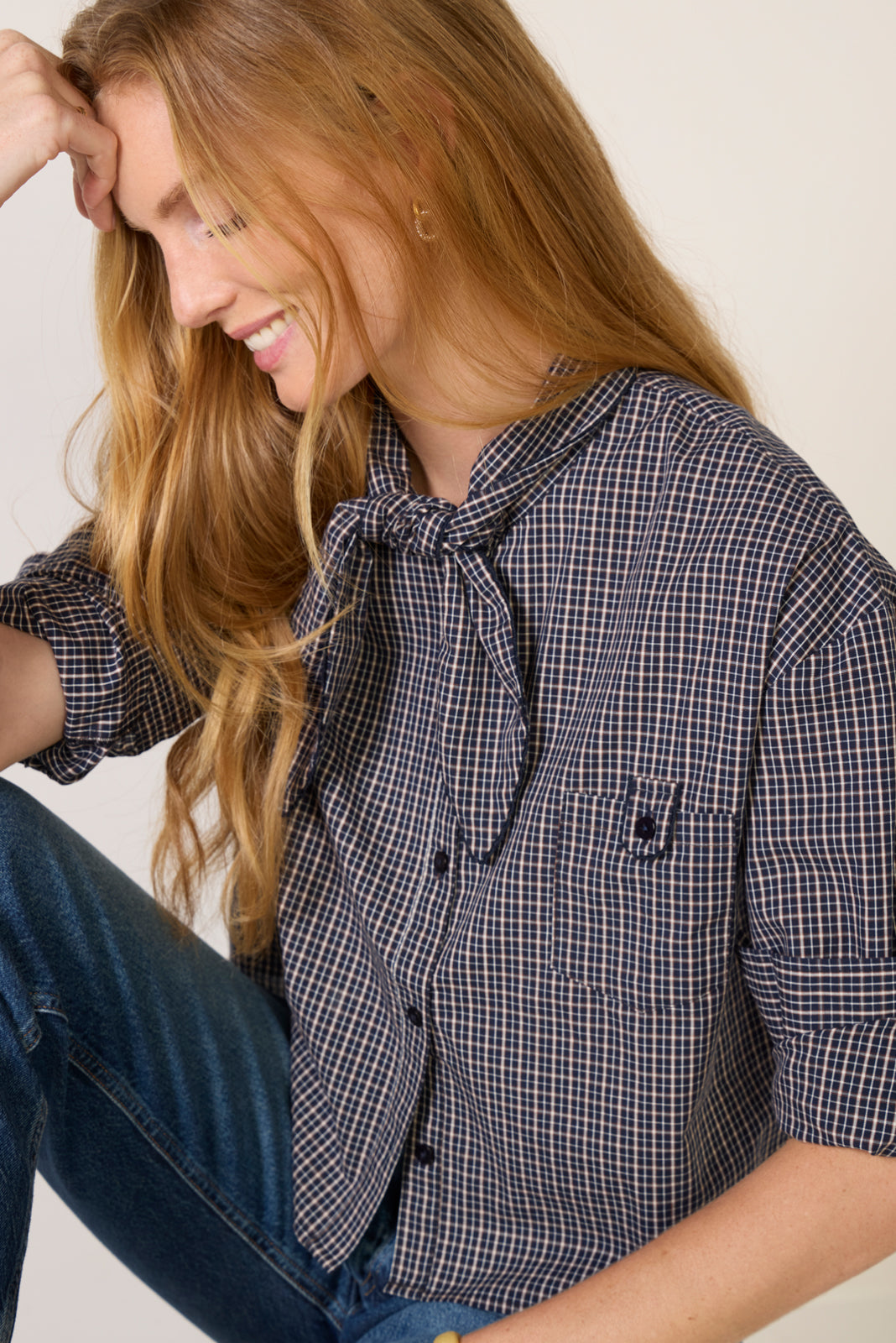 Honey Boxy Tie Neck Button Down