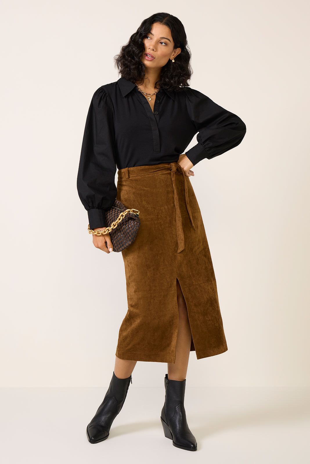 Paula Suede Midi Skirt