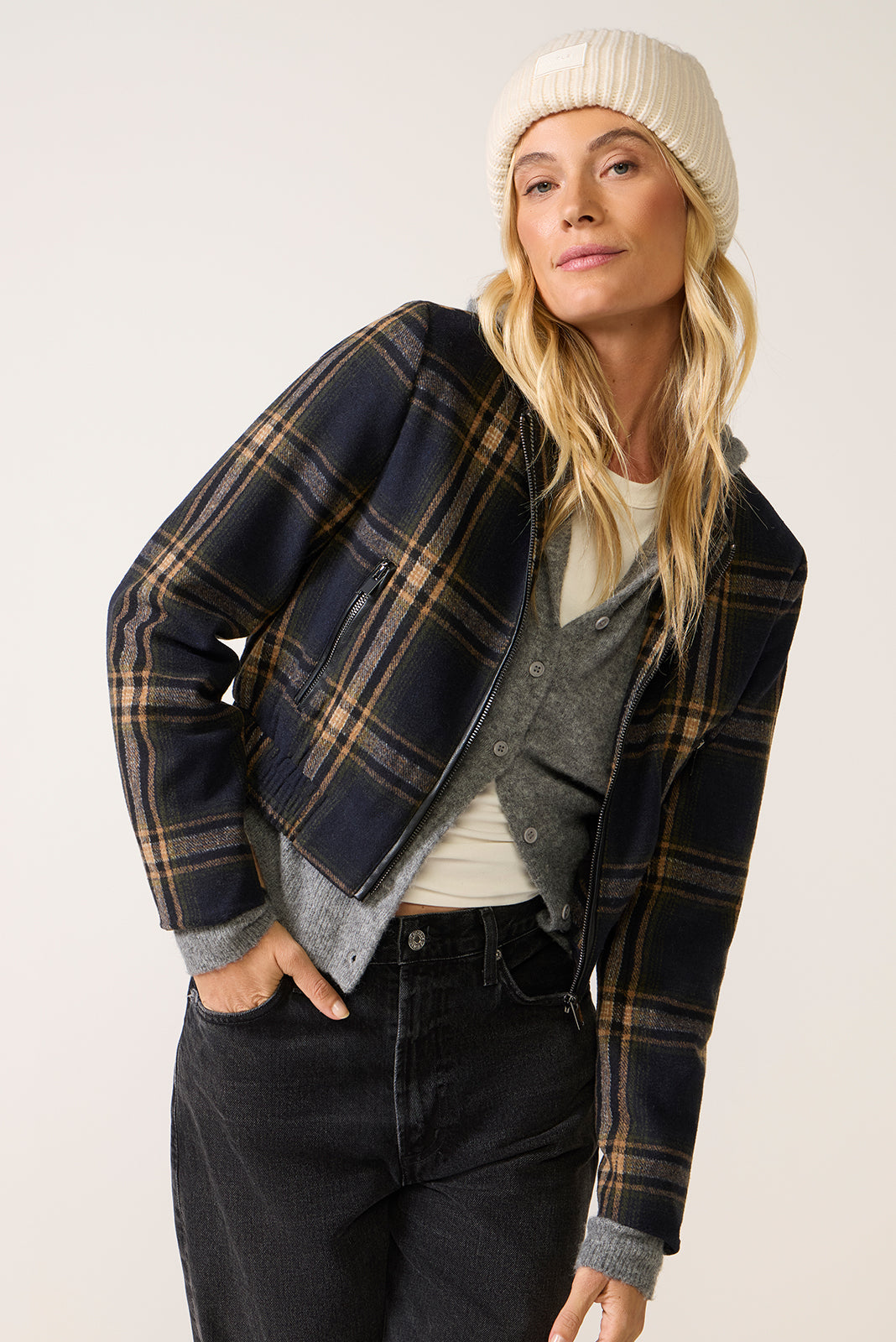 Billie Plaid Bomber