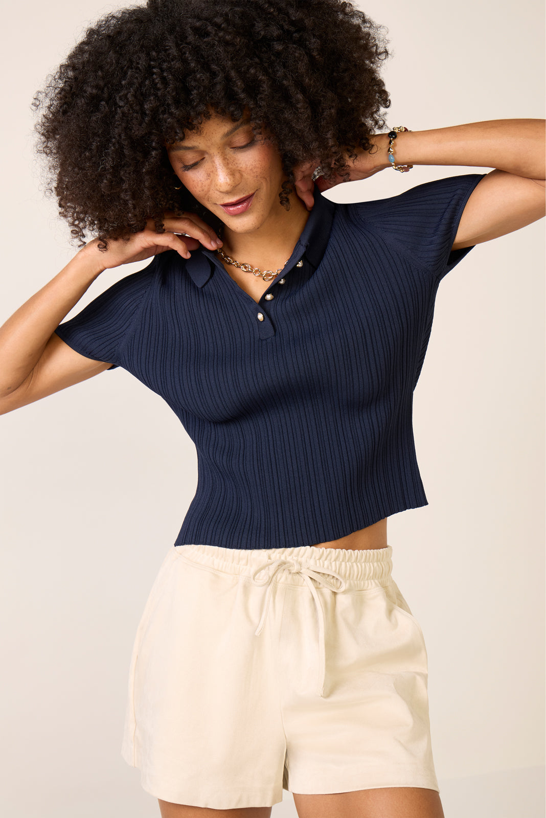 Crinkle Knit Slim Polo Sweater