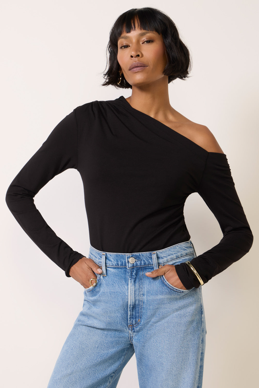 Off Shoulder Asymmetrical Gathered Top