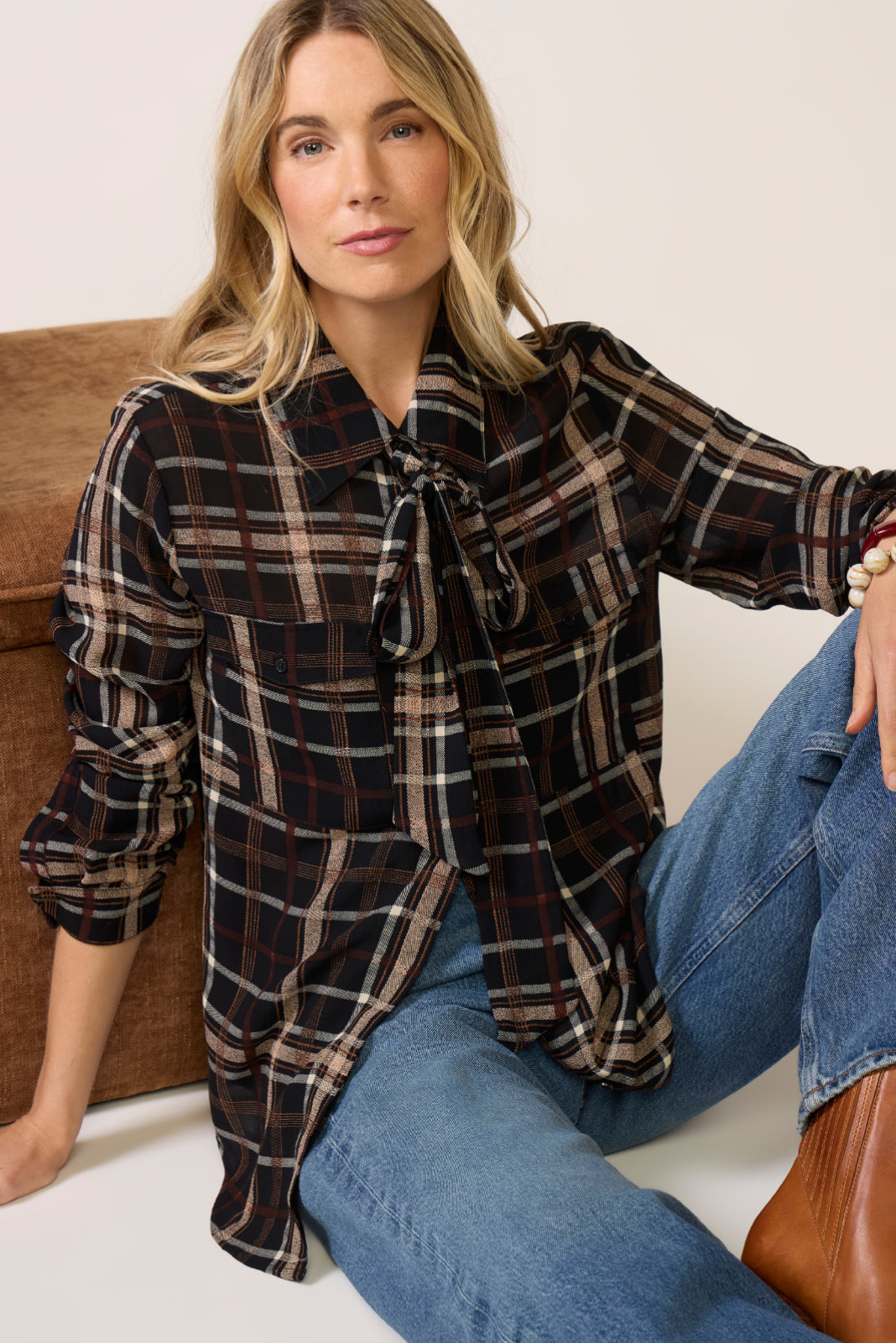 Meet In Paris Tie Neck Blouse