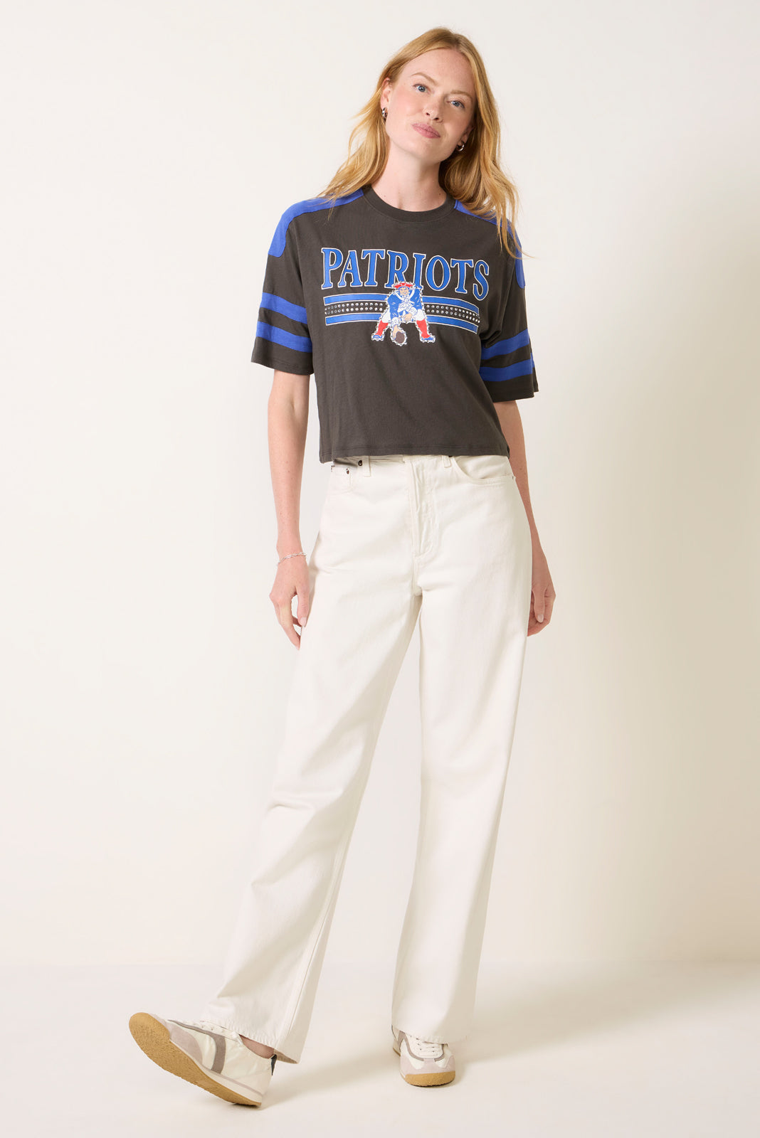 Patriots Bling Striped Crop Tee