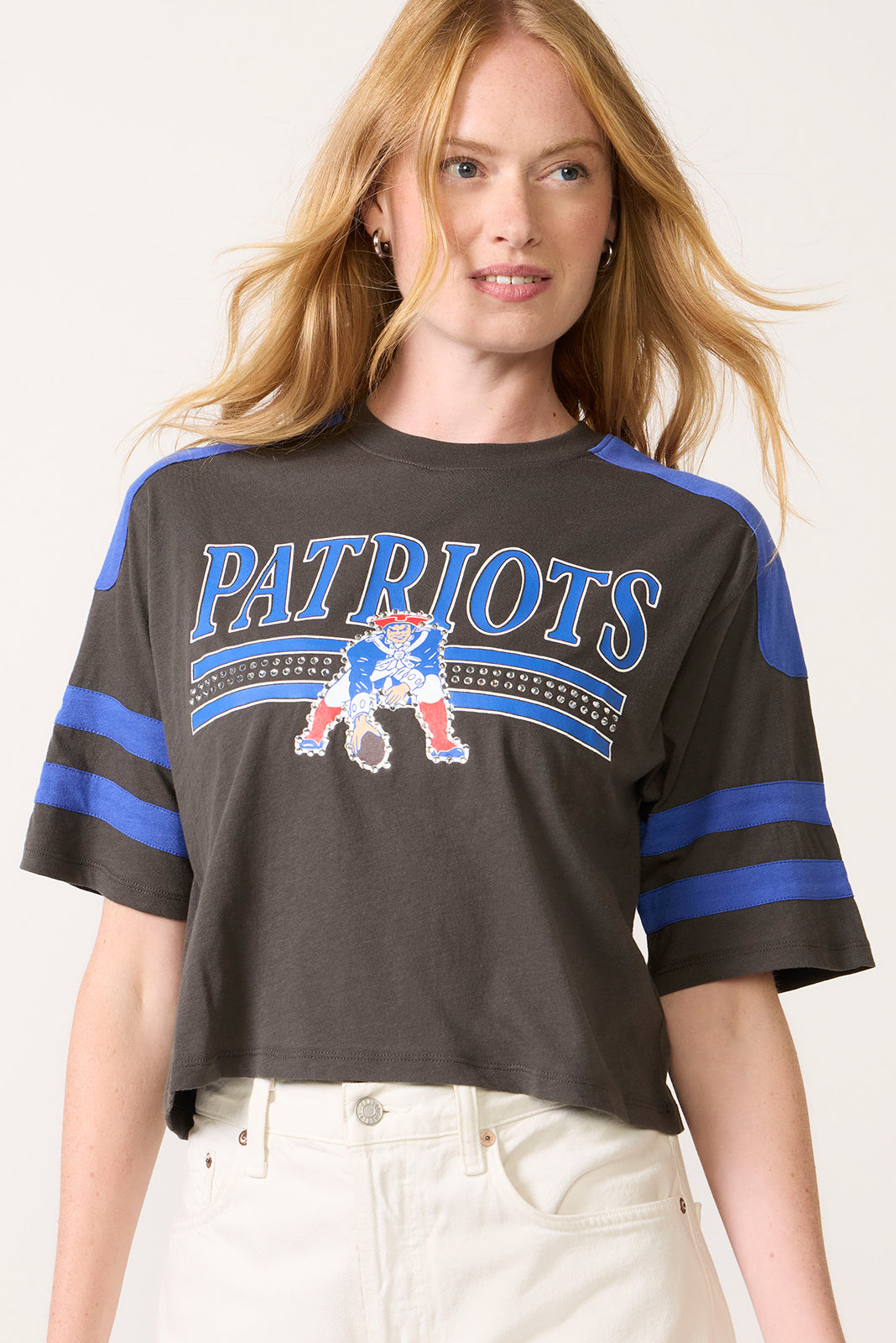 Patriots Bling Striped Crop Tee
